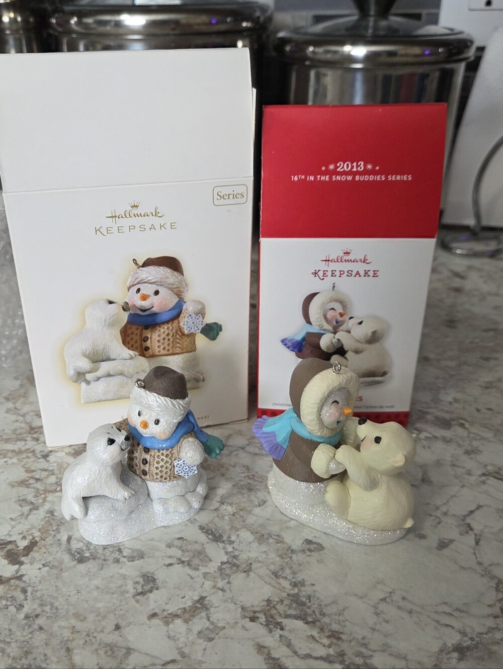 Lot Of 2 Hallmark Snow Buddies Ornaments 2009 & 2013, 12th & 16th In Series